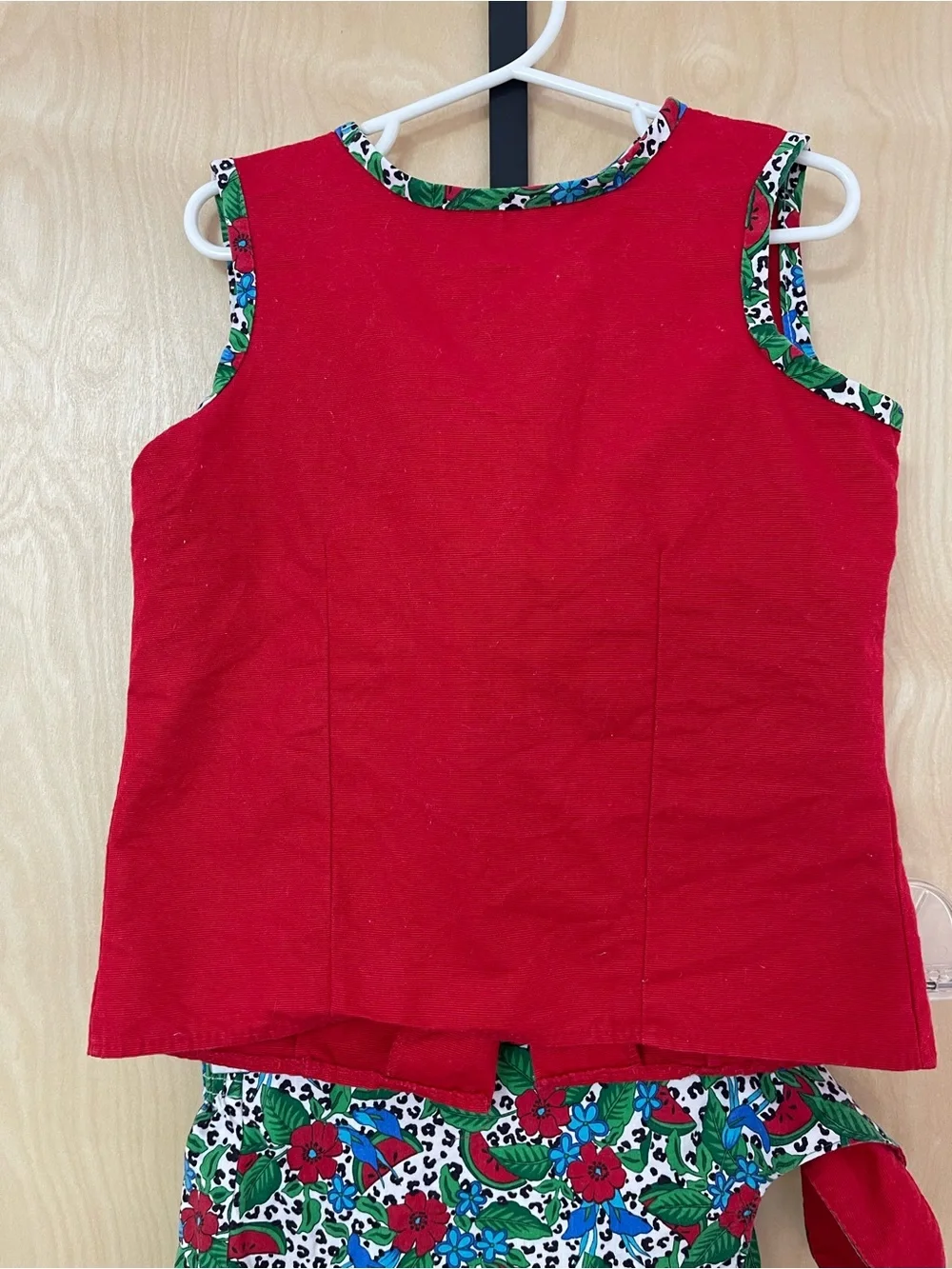 Vintage set by Catherine Rebecca Red Sleeveless Top with Floral Skirt Set